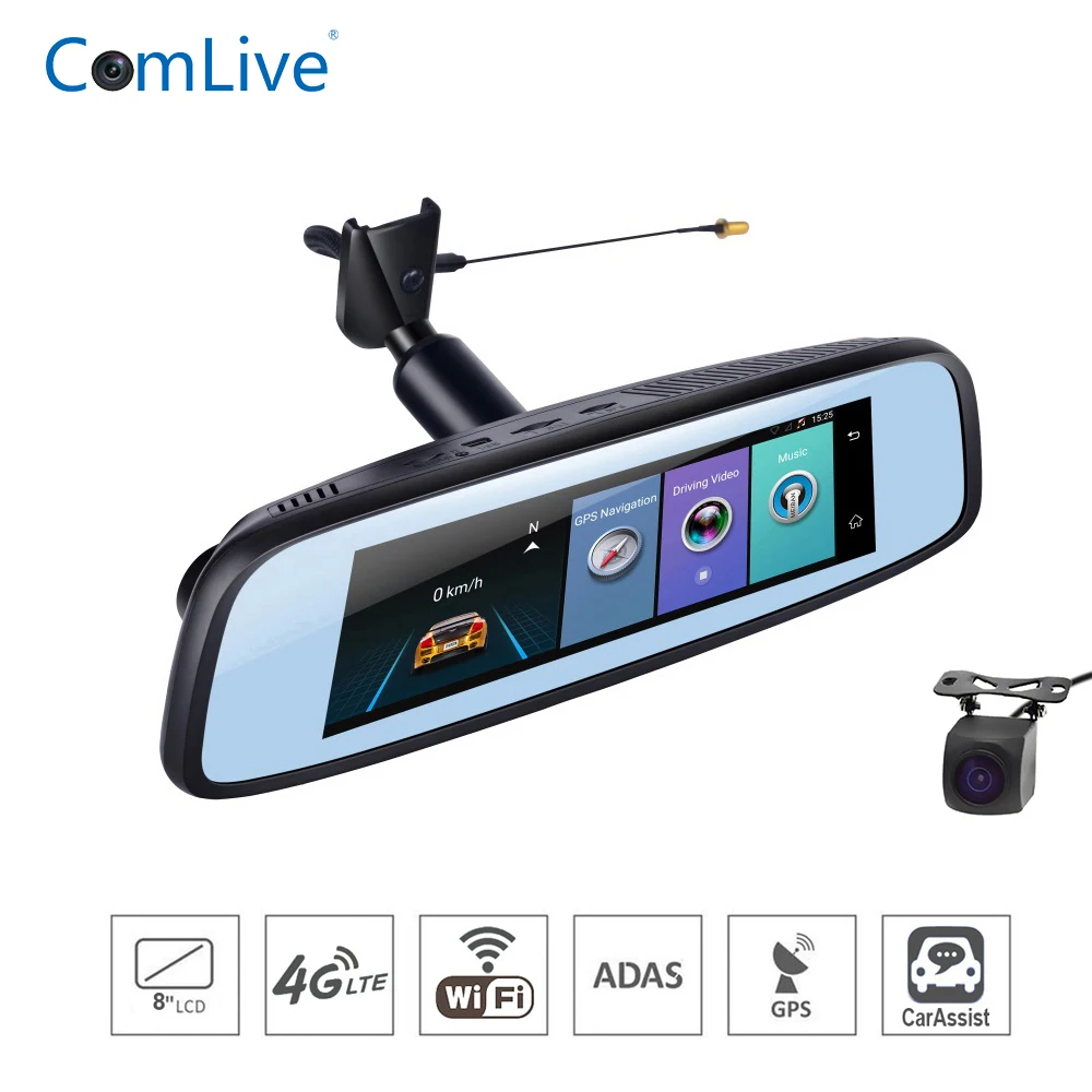 

RAM2G ROM32G car dash camera 8" 4G ADAS bluetooth GPS navigation mirror car recorder dual cams HD1080P android 5.1 WIFI dash cam
