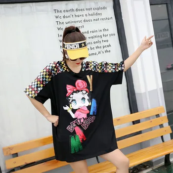 

Betty Doll Black Short Sleeve T-Shirt Women Loose Bottom 2019 Thai Tide Brand Summer Lady Cartoon Short Sleeve T-Shirt