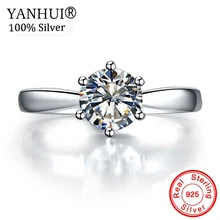 Яньхуэй,, 925, твердые серебряные кольца, пасьянс, 1 карат, CZ, Диамант, обручальные кольца для женщин, хорошее ювелирное изделие HNR003