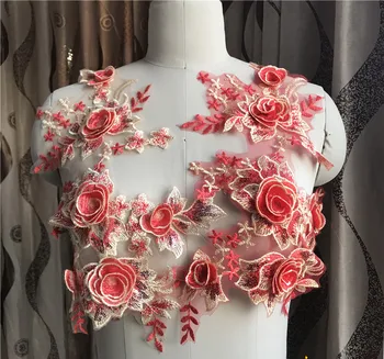 

Set of 2 Embroidered 3D flower patch applique for Stage performance clothing sewing on fabric decoration applique accessories