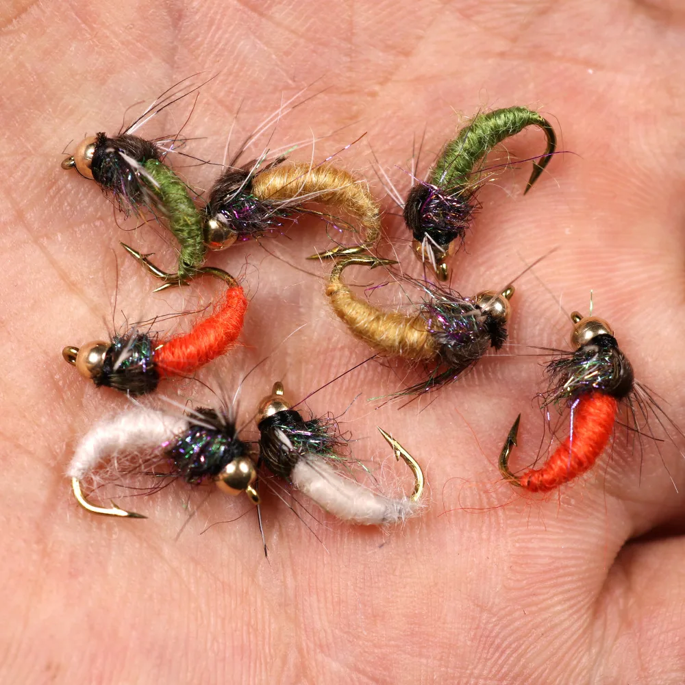 Латунная бусина с головкой Caddis Nymph Fly для ловли нахлыстом форель Пан рыба искусственное насекомое приманка наживка для рыбалки 8 шт.#12