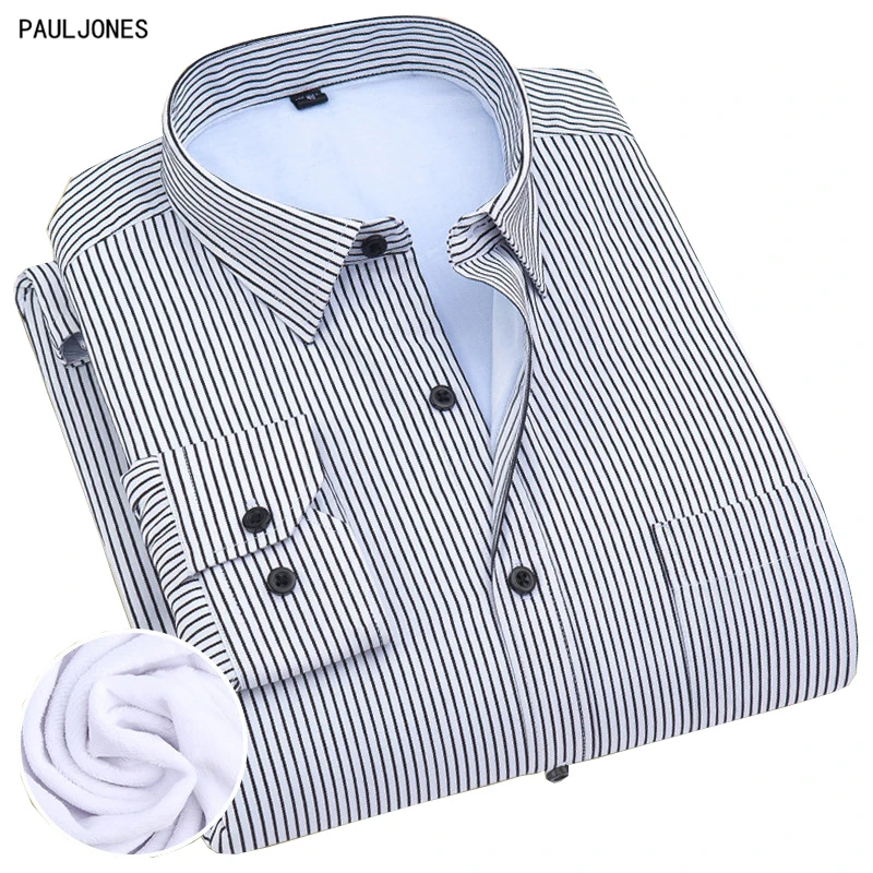 

PAULJONES High Quality Velvet Long Sleeve Men's Striped Dress Shirts Slim fit Men Winter Shirts Social Male Blouse China Cheap