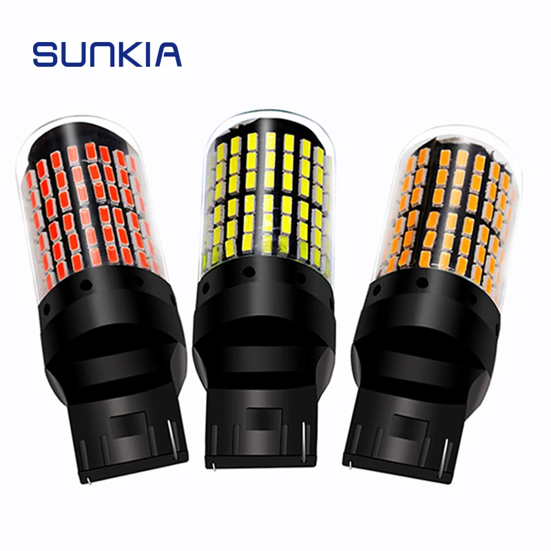 

Автомобильная светодиодная лампа SUNKIA 2 шт./лот, стоп-сигналы, автомобильная лампа заднего хода 3030-144SMD T20 7440, светодиодная лампа Красного/белого/желтого цвета