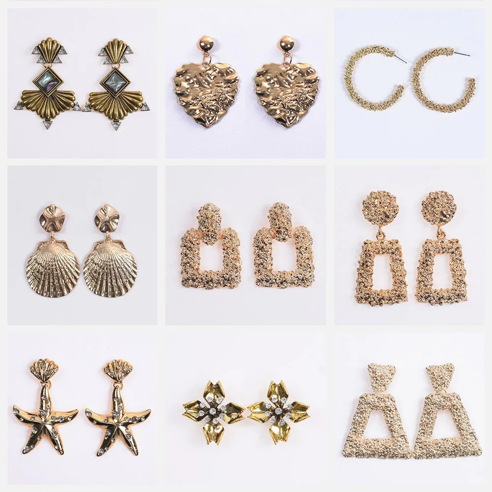 

Gold Geometric Statement Big Long Earrings Women 2019 New Brand ZA Earrings Femme Luxury Retro Vintage Dangle Earrings Jewelry