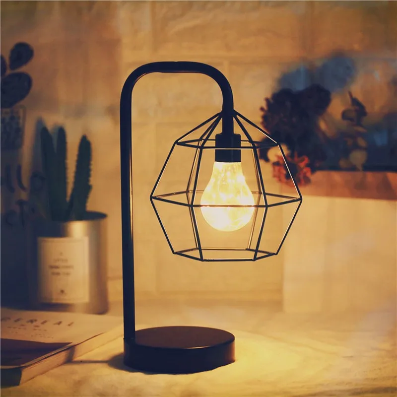 

Edison Style Metal Home Table Lamp Warm White LEDs Wire Lights AA Battery Operated Night Lamp Retro Iron Led Lamp
