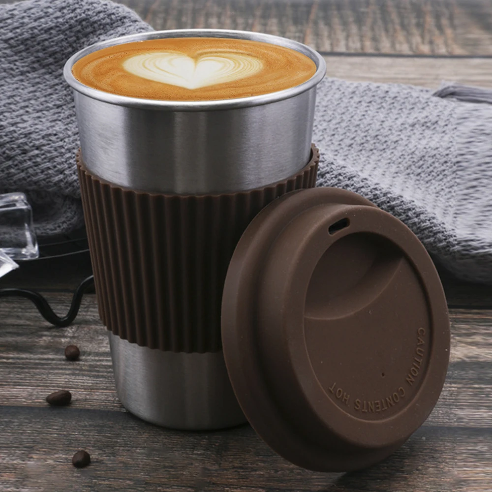 

2019 Stainless Steel Cup with Silicone Lids and Sleeves Unbreakable Drinking Eco-friendly Coffee Milk Juice Mugs Tumblers
