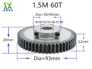

1.5M 60T 1.5 mod gear rack 60teeth Tooth quenching Spur Gear pinion bore 8-20mm spur gear precision 45 steel cnc pinion