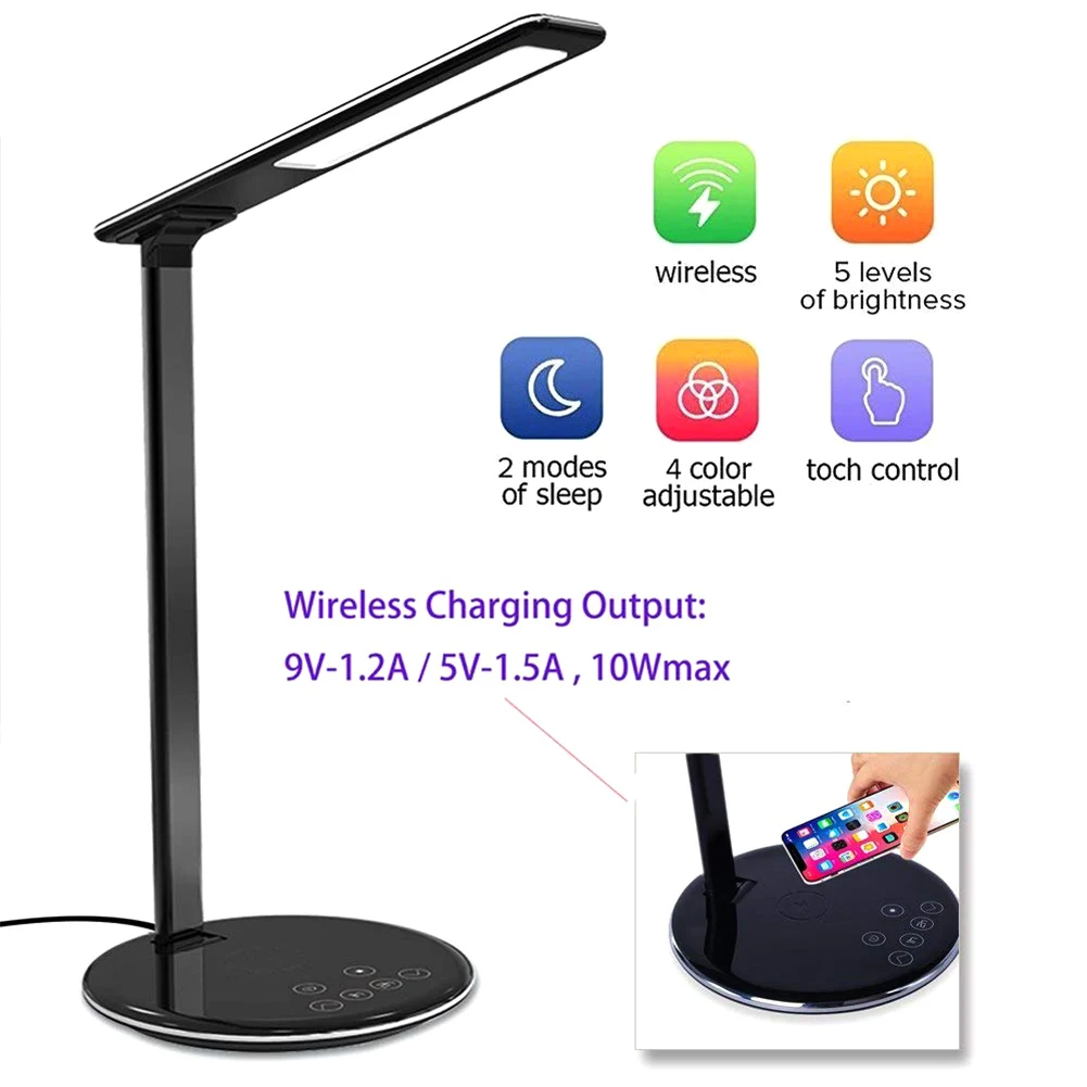 

New LED Desk Lamp with 10W Qi Fast Wireless Charger Dimmable Adjustable Bedside Table Lamp NE