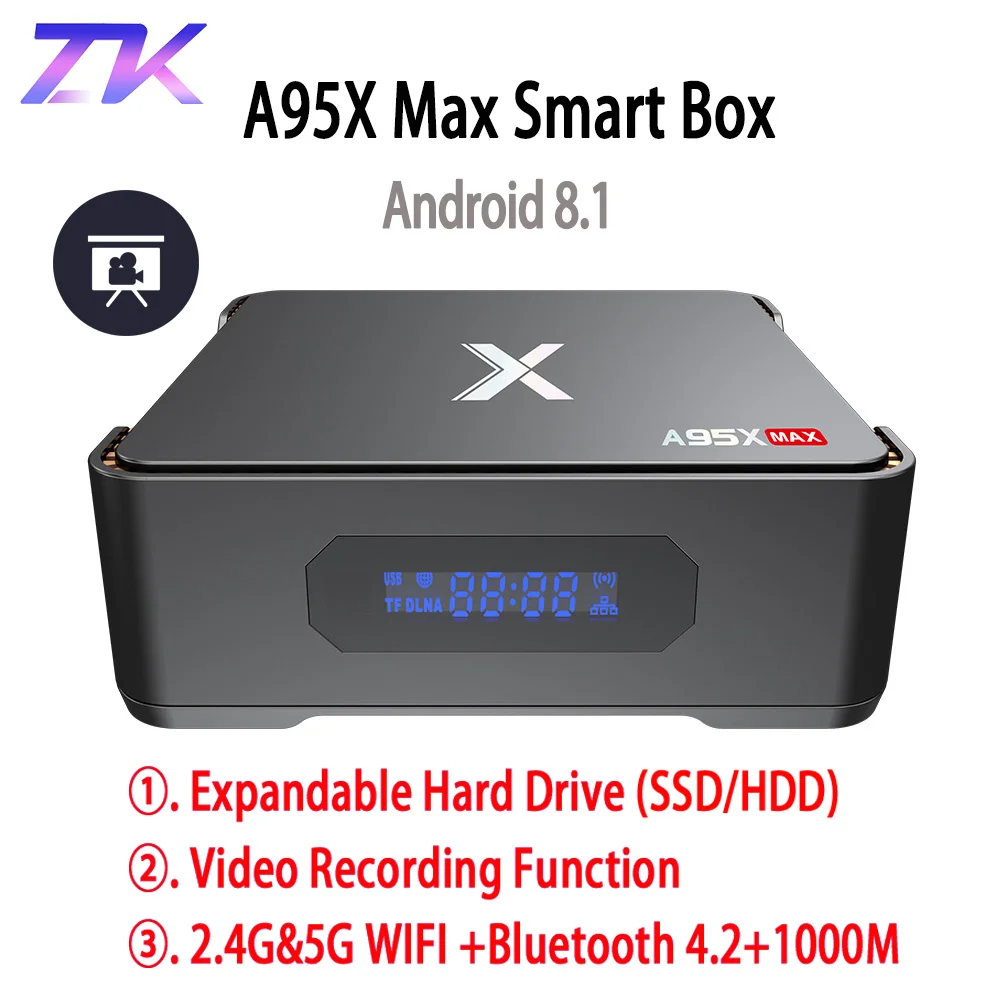 A95X MAX X2 Android 8,1 caja de TV 4G 64G Amlogic S905X2 2,4G y 5G Wifi BT 4,2 de 1000 M Smart TV Box soporte de grabación de vídeo Set Top Box - 1