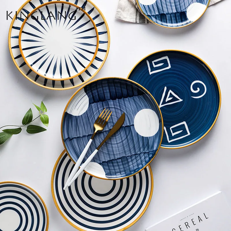 

Japanese hand-painted ceramic steak western plate retro personality dessert dish household art tableware plate