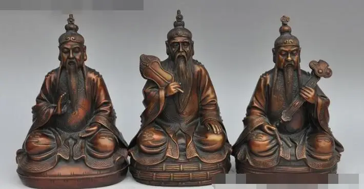 

S6686 10"Chinese Bronze High Lord Tai Chi Taoism Wudang 3 Taoist priest Buddha Statue D0318