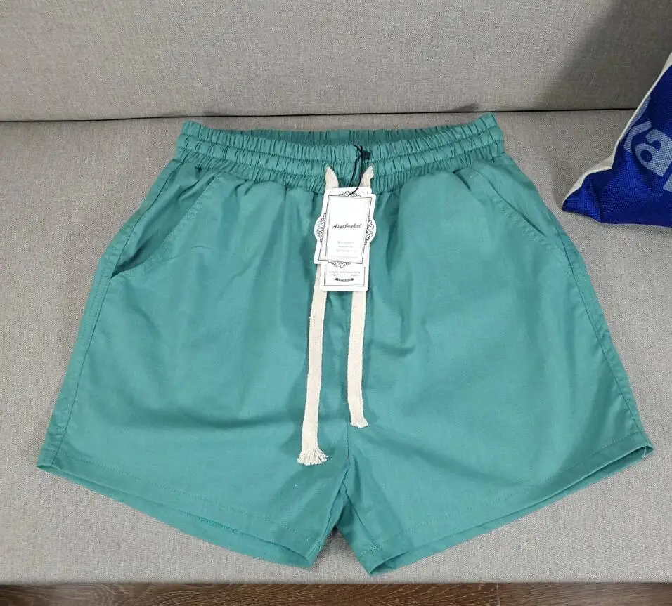 dark green Новые летние свободные однотонные шорты на завязках для женщин размера плюс M-5XL 6XL 7XL повседневные шорты средней длины осенние женские удобные шорты черного цвета - Цвет: dark green