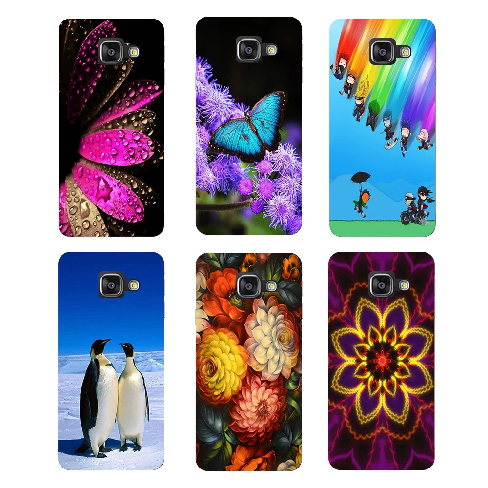 

Silicone Patterned Case For Samsung Galaxy A8 2016 A810 Back Cover Flower Bear Cat Dog Printed Fish Penguin Animal Phone Case