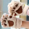 Winter Women Cute Cat Paw Claw Plush Mittens Short Fingerless Finger Half Gloves ► Photo 2/6