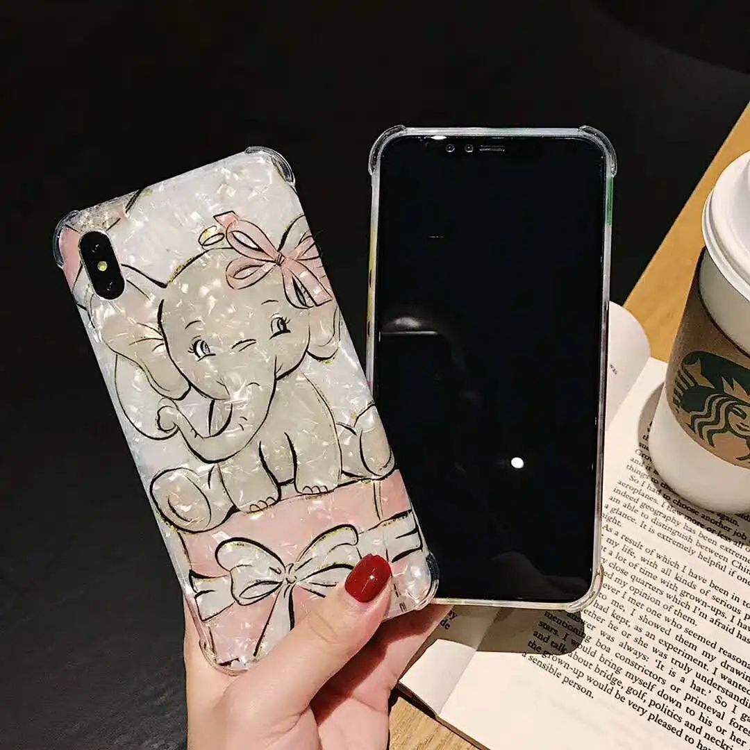 

Lovely Cartoon conch shell Dumbo Silicone Case for iPhone X XS MAX XR 6 6S 7 8 Plus soft IMD Marble back cover coque