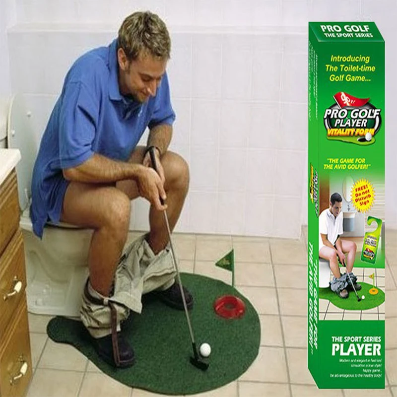 Toilet Golf Putter Set Bathroom Game Mini Golf Set Golf Putting Novelty Set - Play Golf in the Toilet Bathroom Accessories Sets