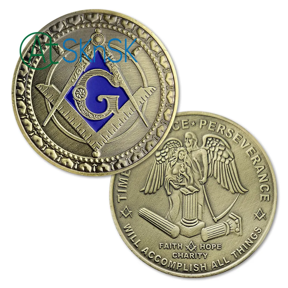 

Masonic Angel Square Compass G Coin Freemason Time Patience Perseverance Symbol Commemorative Gift Iron Copper Blue Plated