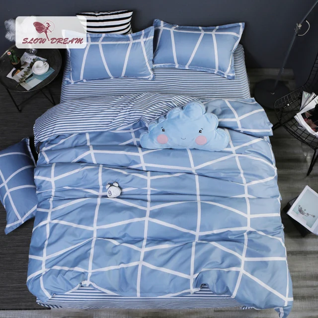 Best Price SlowDream Blue Striped Bedding Set Bed Linen Nordic Double Bedspread Flat Sheet Duvet Cover Set Striped Adult Queen King Size Best Price SlowDream Blue Striped Bedding Set Bed Linen Nordic Double Bedspread Flat Sheet Duvet Cover Set Striped Adult Queen King Size