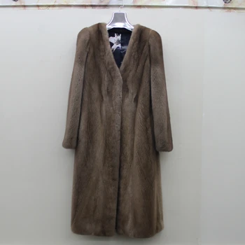 

Real Mink Fur New Fashion Women Coat with V-Neck Winter X-Long Slim Warm Mink Fur Jacket