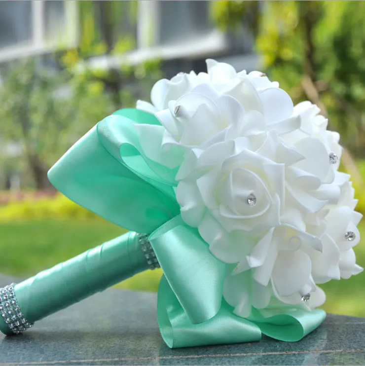 Wedding Bouquet, Big Size Red Bridesmaid Bouquet Bridal Bouquet with Crystals Soft Ribbons, Artificial Rose Flowers for Wedding (1)
