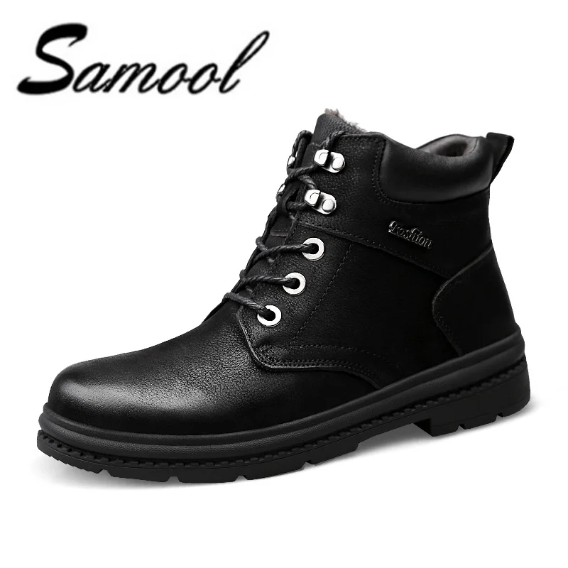

New Genuine Leather Men's Boots Winter Fashion Footwear Warm Plus Velvet High Quality Basic Men Shoes Plus Size:37-47 XX4