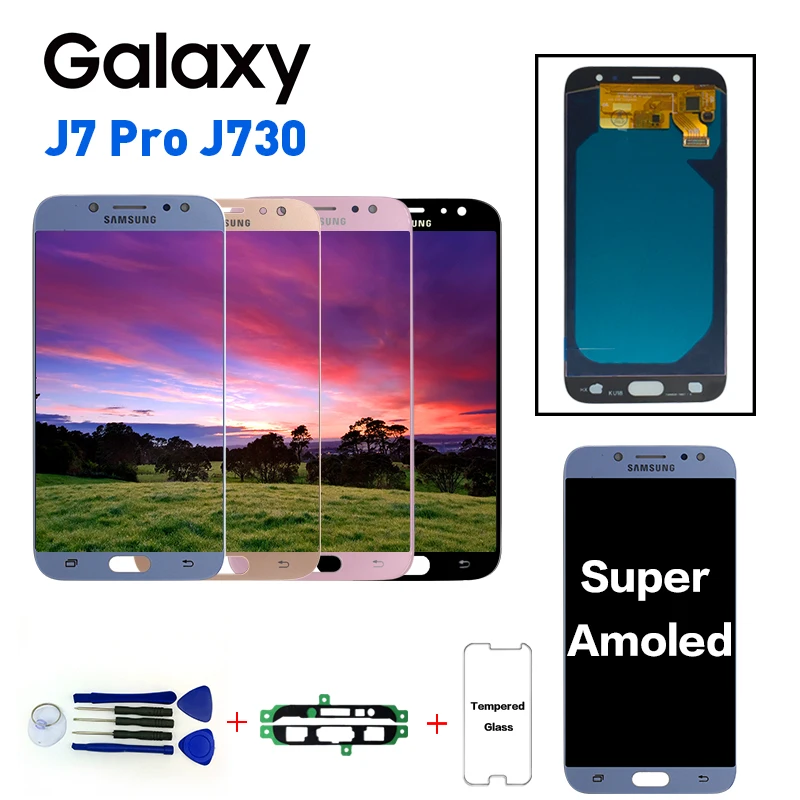 Протестированный супер Amoled для samsung Galaxy J7 Pro J730 J730F ЖК-дисплей сенсорный дигитайзер сборка замена lcd