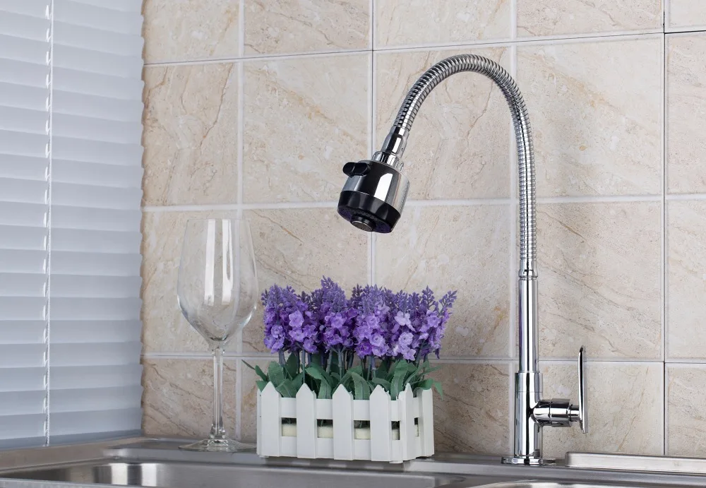 Kitchen Faucet Single Cold Water With Plumbing Hose All Around Rotate Swivel 2 Function Water Outlet