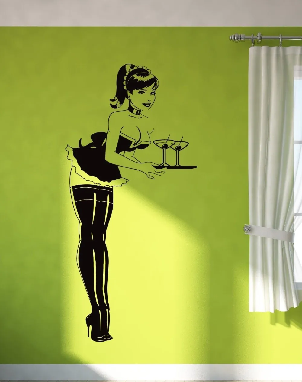 Hot Sexy Girl Teen Woman Vinyl Wall Decal Short Skirt In Stocking font b Server b