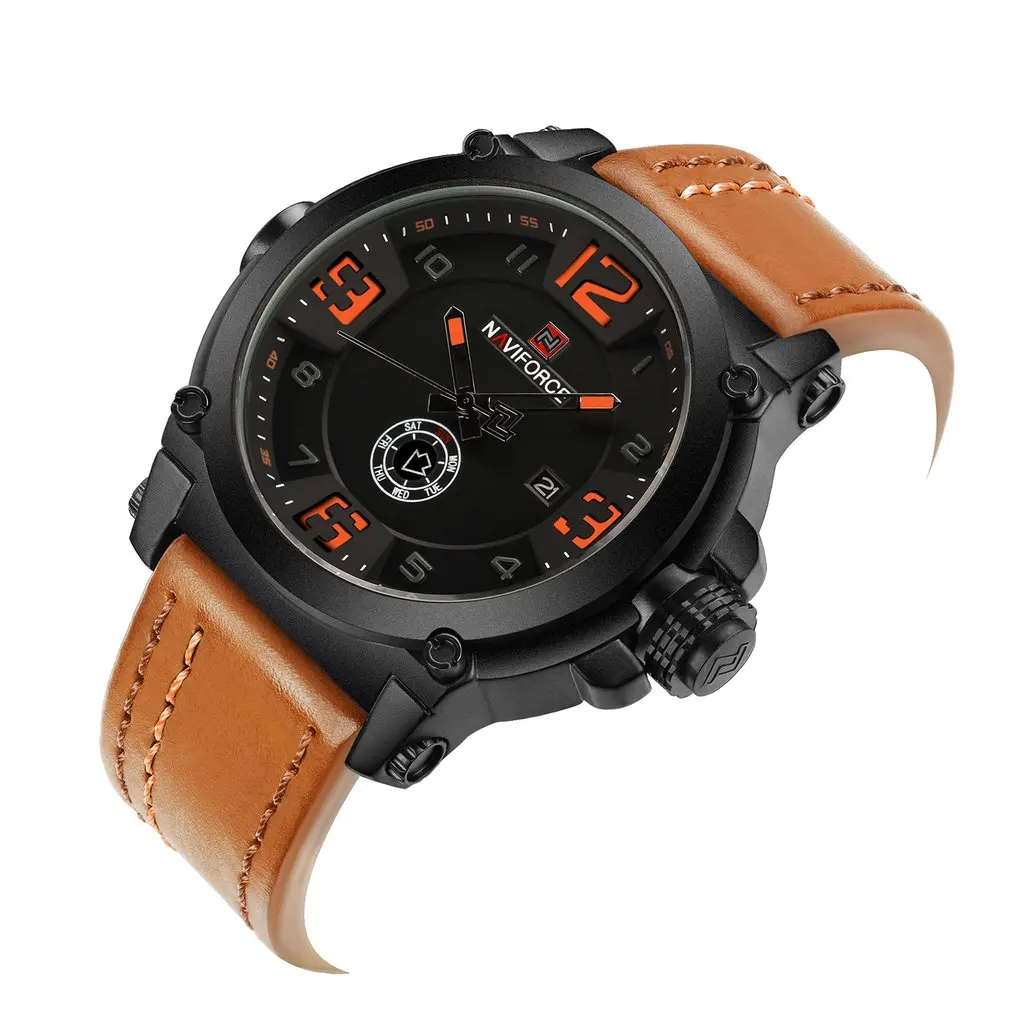 NAVIFORCE Top Brand Luxury Mens Watches Sport Quartz Watch Leather