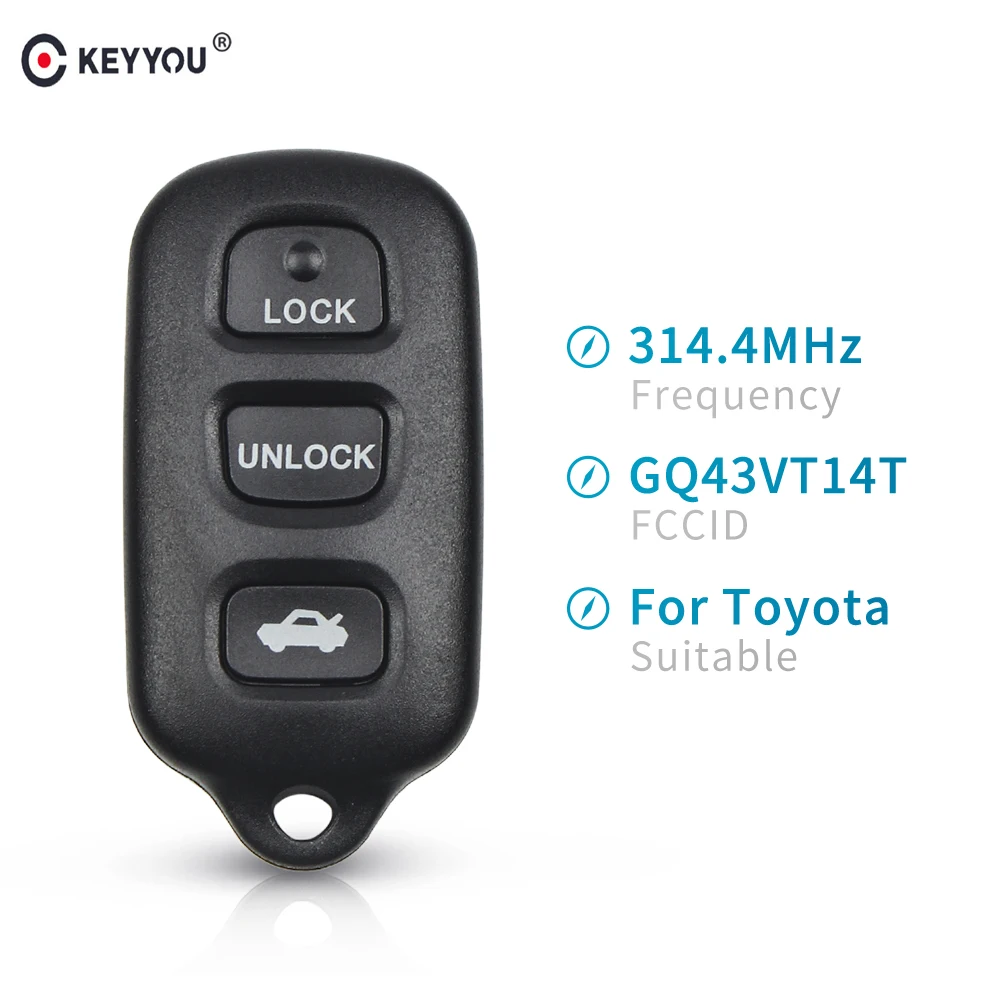 KEYYOU 3+ 1BT брелок без ключа для автомобиля 314,4 МГц для Toyota Camry Solara Corolla Matrix Sienna 4 Runner 1999-2007 GQ43VT14T
