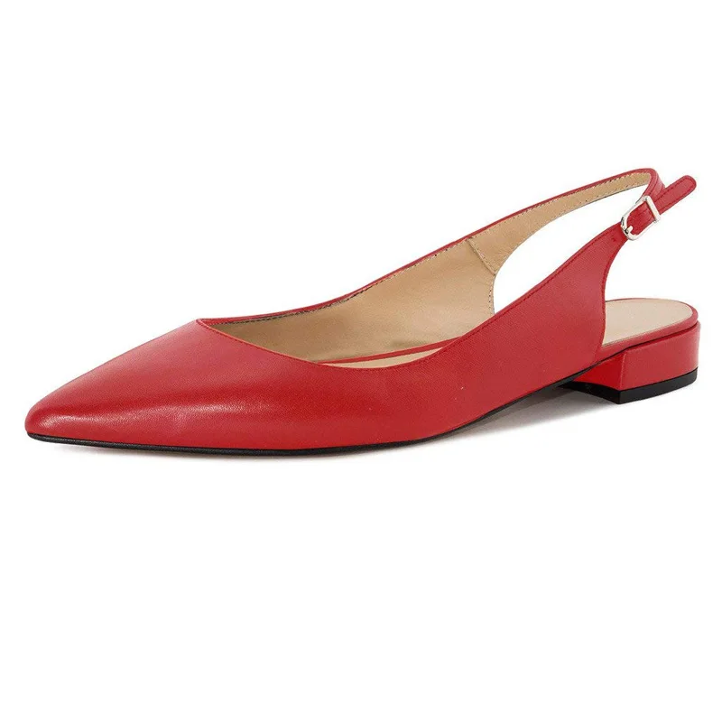 Kmeioo/Лидер продаж года; женская обувь; босоножки с острым носком; босоножки с ремешком на пятке на низком каблуке; туфли с пряжкой; 2,5 см - Цвет: Red-PU