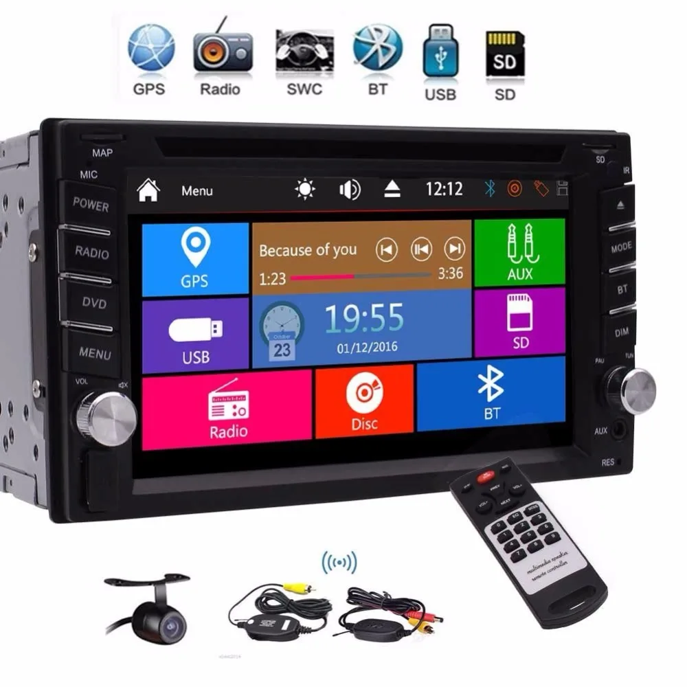 

2 Din Car Stereo GPS Navigation support 1080P DVD CD Audio Player GPS Sat Nav Radio Bluetooth USB SD AUX Wireless Rear Camera