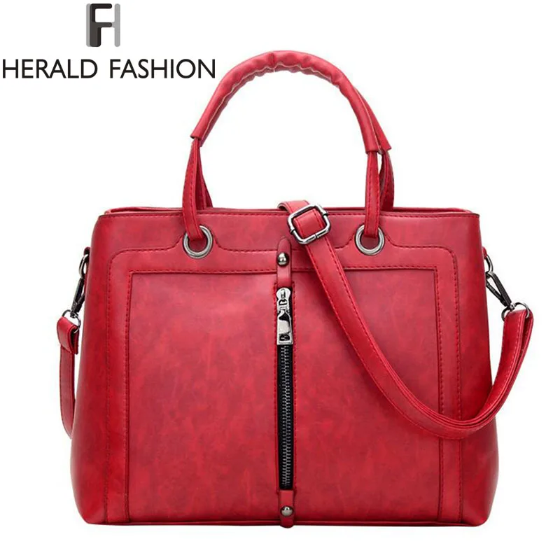 

Vintage Zipper Decorative Handbags High Quality PU leather Women Totes Ladies Designer Shoulder Cross body Bags Herald Fashion