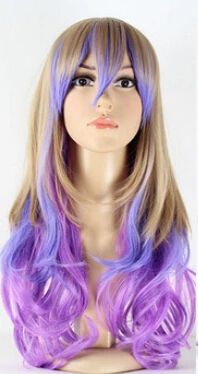 Parrucca парик Бесплатная Доставка&gt Дамская Длинные Каштановые Фиолетовый Микс