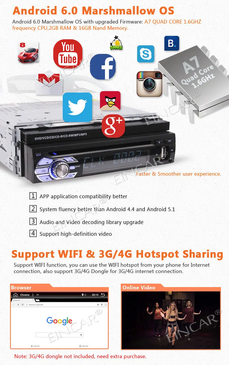 Clearance 7" Android 6.0 Single 1 Din Car Radio Stereo GPS OBD2 3G DAB+ Bluetooth+CAMERA 5