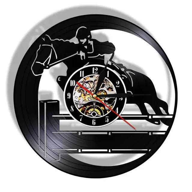 vintage paardrijden sport vinyl record wandklok paardensport hobby muur art ruiter klok horloge paard lover gift wall clocks aliexpress