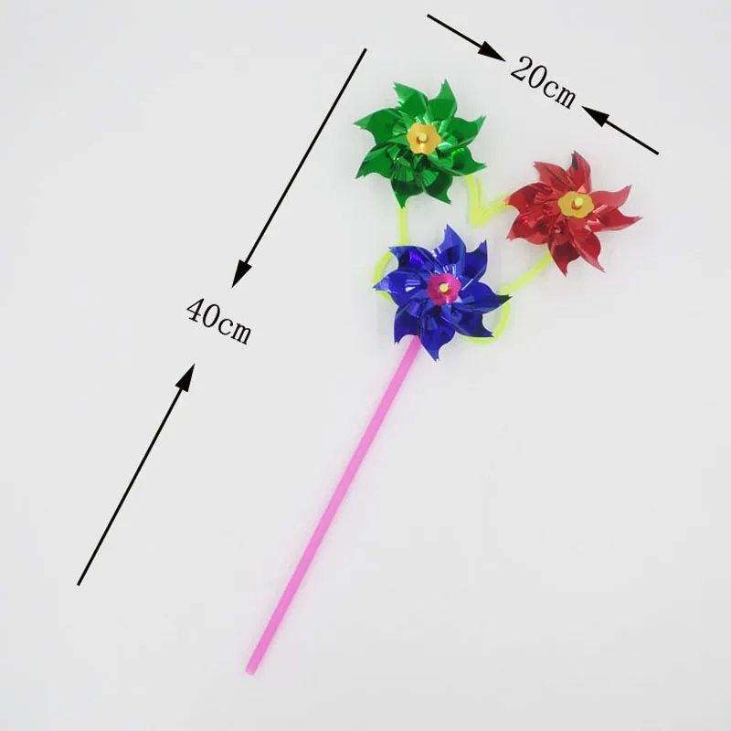 50Pcs/lot colorful plastic three sequins flower windmills traditional children's toys
