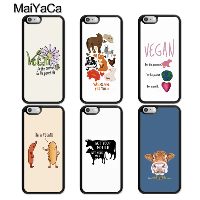 

MaiYaCa Vegan Vegetarian Cow Phone Case For iPhone 7 8 6 6s Plus X 5 5s SE Cover TPU Black Capa For iPhone XR XS Max