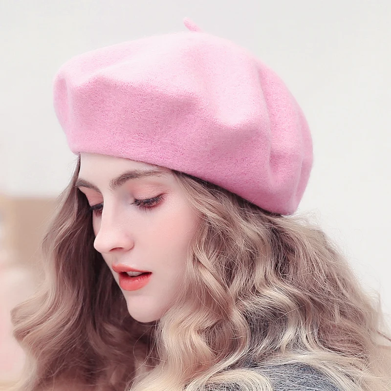 Модные шерстяные береты для девочек, женские береты во французском стиле, розовые теплые зимние шапки для женщин, Высококачественная кашемировая шапка Boina Lady Beanie