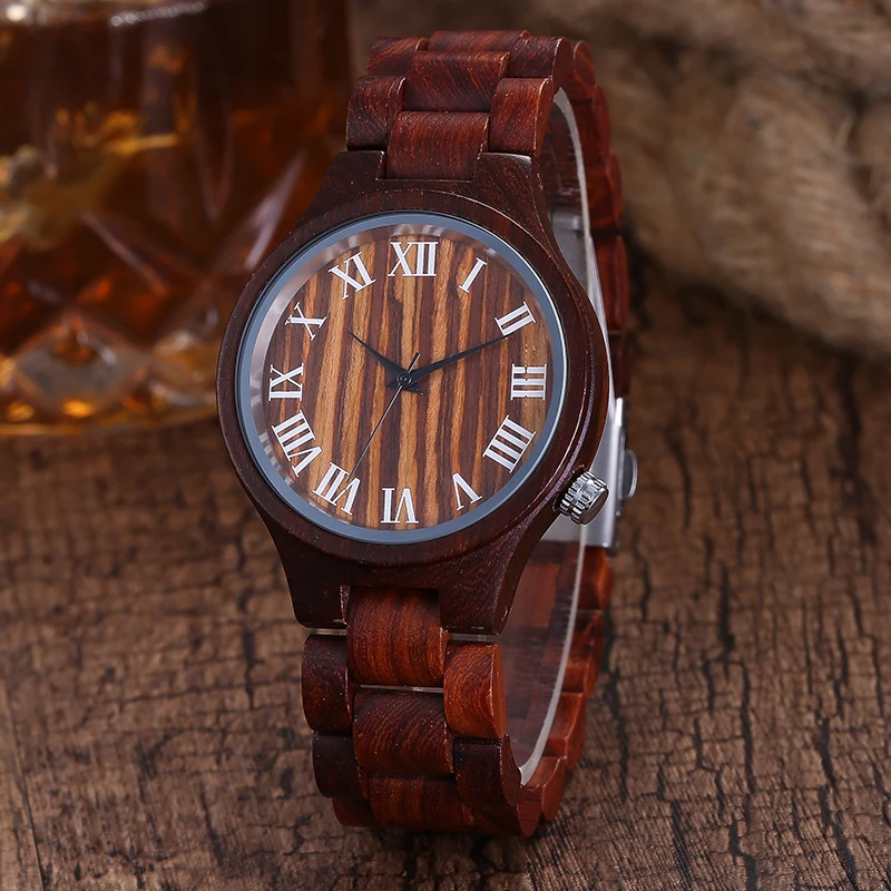 Женские деревянные часы циферблат с римскими цифрами наручные часы из розового дерева Индивидуальные Женские кварцевые наручные часы платье деревянный корпус часы для подарка