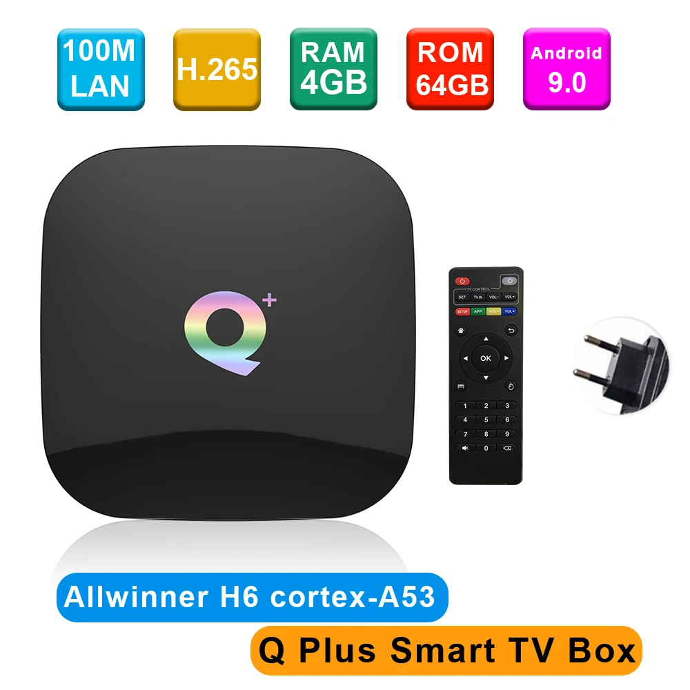 Смарт ТВ приставка Q Plus Android 9 0 Allwinner H6 4 ГБ/32 ГБ 6K H.265 медиаплеер USB3.0 2 4G Wi Fi PK S905X2 T95Q X96