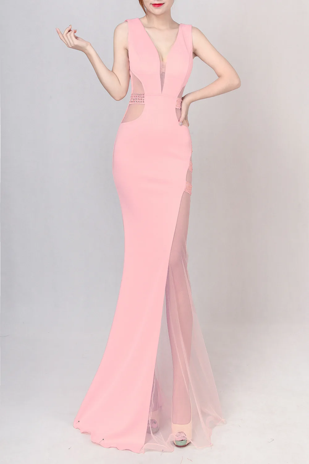 2018 Sexy Black Beads Hollow Out Summer Dress Long Evening Party Club Woman Split Mermiad Maxi Dress Formal Prom Gowns Vestidos (5)