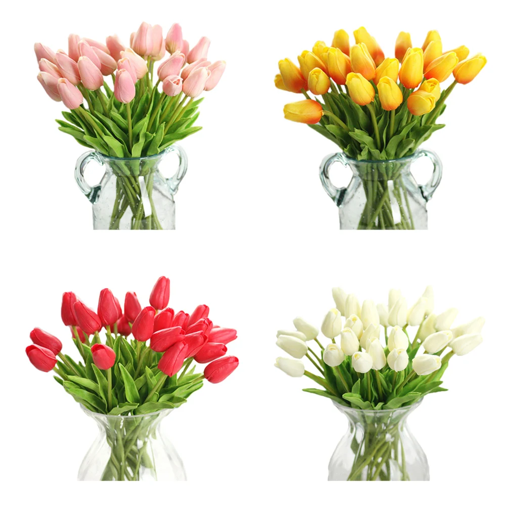 

20Pcs Fake Red Tulips Silk Tulip Artificial Flowers Tulips For Home Decoration Lot Artificial Flowers For Wedding Tulip Bouquet