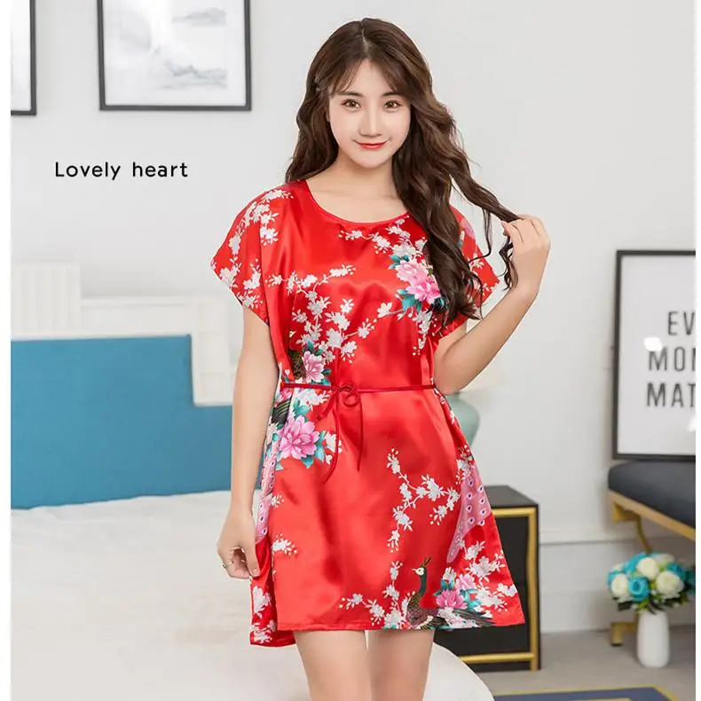 Пикантные Женская атласная мини-ночная рубашка пижамы китайский Для женщин осень халат из вискозы платье кимоно юката Lounge Ночная Пижама M-XXL - Цвет: Red