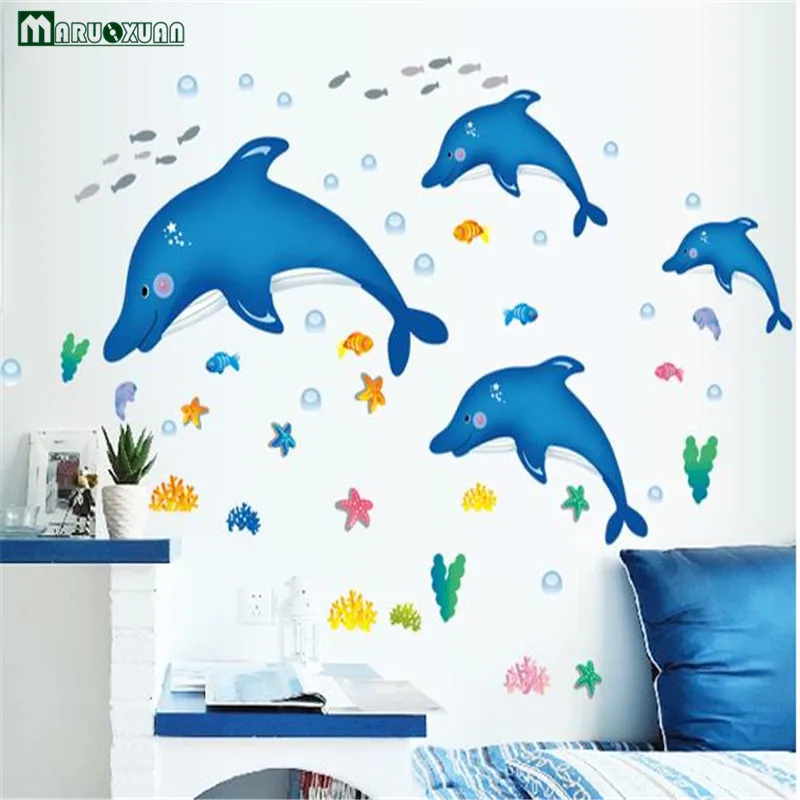 Maruoxuan 3D Dolphin Undersea World Wall Stickers Marine Animals Baby