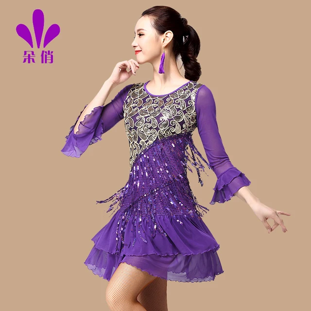 Lady Square Dance Clothes Plus Size Women Latin Dancing Tassel Dress