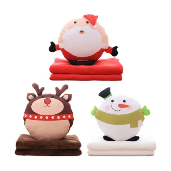 

2pcs/set Winter Plush Toy Stuffed Doll Cartoon Animal Merry Christmas Santa Claus Snowman Pillow Cushion Hand Warm Blanket