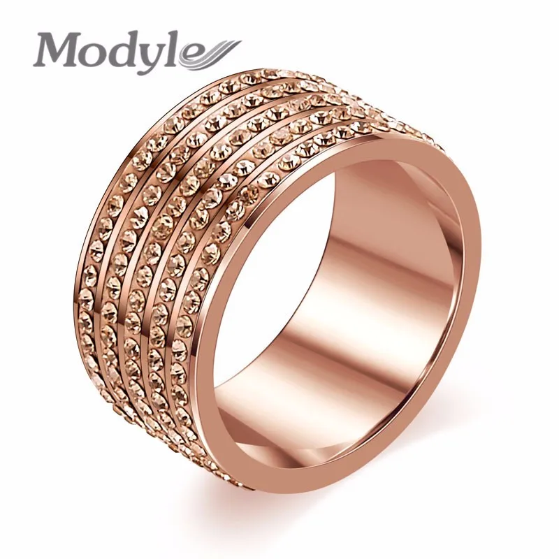 Mostyle розовое золото-цвет нержавеющей стали ювелирные изделия кристалл обручальные кольца для женщин