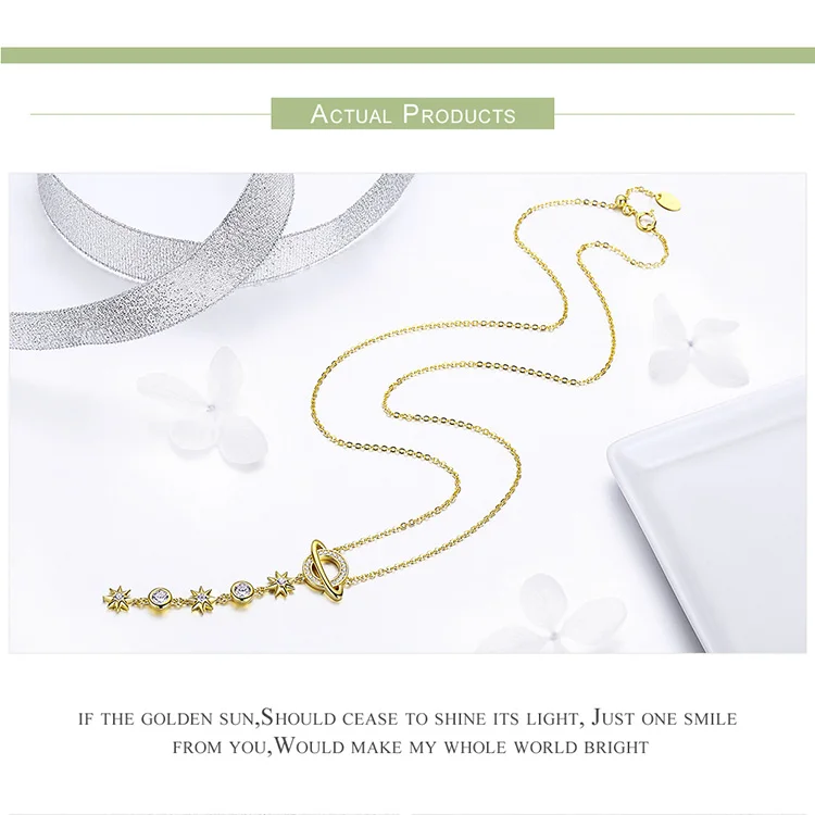 BAMOER Вселенная y-образное ожерелье из стерлингового серебра 925 золотого цвета ожерелье со подвеской из звезд для женщин корейский стиль ювелирные изделия SCN325