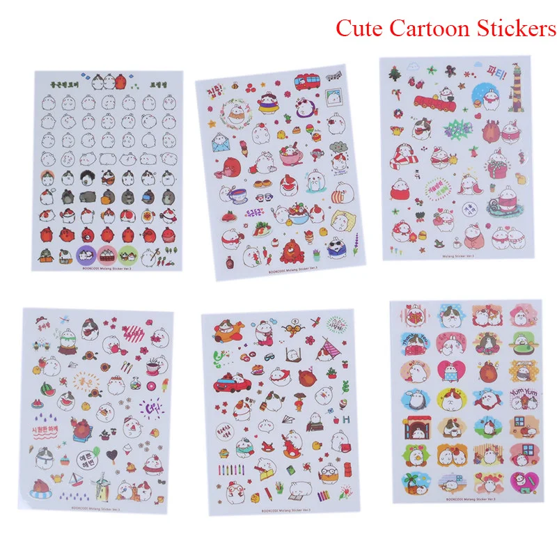 

6 Sheets Molang Rabbit Diary Album Deco Sticker Note Kawaii Stickers Sticky Notes Decoration Label Kids stationery gift